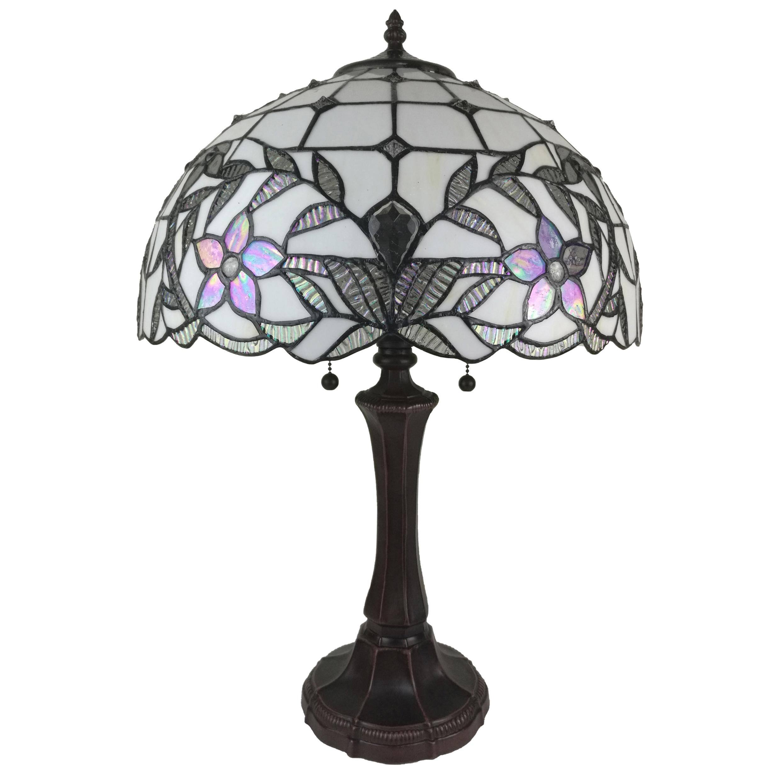 23" Stained Glass Two Light Flowery Vintage Accent Table Lamp Bed